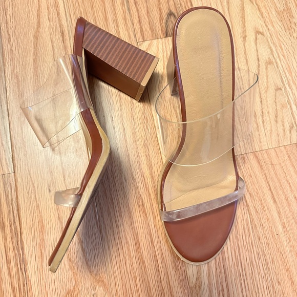 Brown Chunky Heel with Clear Straps - Picture 2 of 4